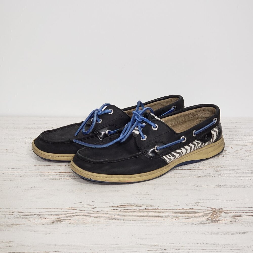 Sperry Top-sider  Leather Boat Shoes  Women's Size 9   Blue Zebra Print